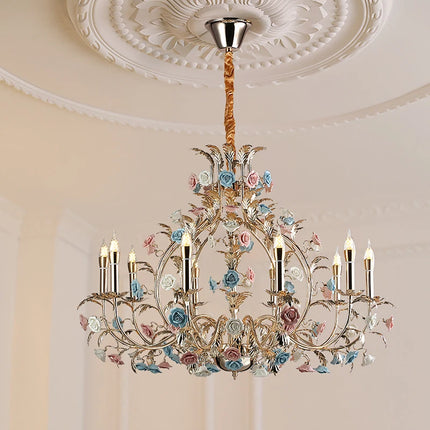 European Floral Design Chandelier Modern Rose Decorative Chandelier Lighting Nordic Living Room Ceramic Flower Chandelier