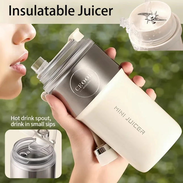Insulated Juicer Double Layer Vacuum 304 Stainless Steel Juicers 350ml USB Charge Portable 26 Blades Strong Power Fresh Juicer