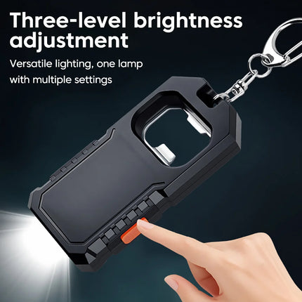 Portable Keychain Mini Flashlight USB C Rechargeable LED Emergency Charging Light Camping Walking Pocket Lamp With Bottle Opener