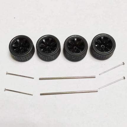 5 Sets 1/64 Alloy Car Model Tires w Shaft Wheels w 25mm Axles for Modify 1:64 Matchbox/Domeka/HW Model Cars No Need Open Chassis