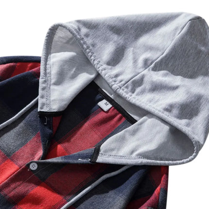 Autumn Hot Sale Of The Season Men's Plaid Hooded Casual Shirt Independent Station Cross-Border Checkered Hoodie Style Floral Patchwork