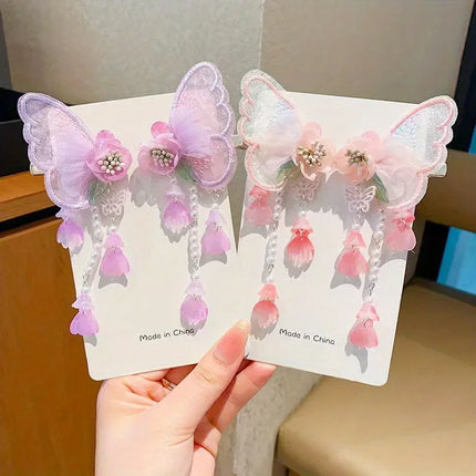Ethereal Butterfly Hair Clip for Girls - Floating Wing Design with Floral Charm Danglers, Delicate Hair Pins Baby Accessories