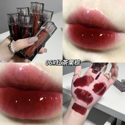 6 Colors Lip Gloss Waterproof Mirror Jelly Lip Glaze Water-light Long Lasting Moisturising Glossy Red Tint Lips Makeup Cosmetics