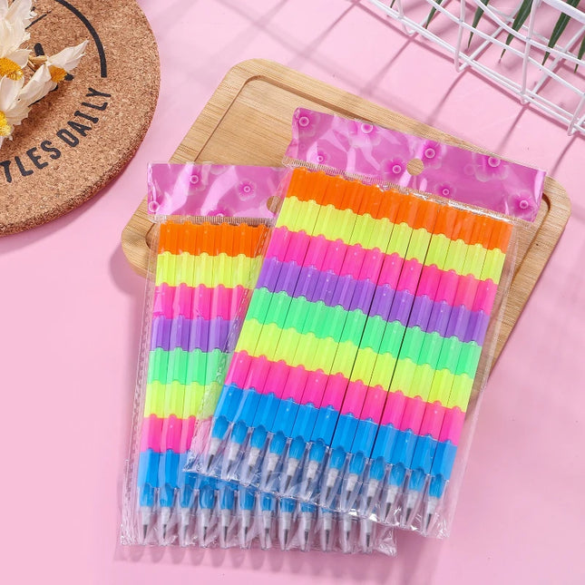 Gift Creative Rainbow Multifunctional Building Block Transforming and Deformable 8-Section Pencil Student Prize Stationery Wholesale