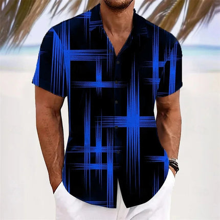 Men's Geometric 3D Printed Lapel Short Sleeve Casual Fashion Shirt Summer Outdoor Vacation Hawaiian Shirt