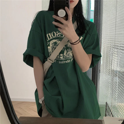 Loose Cotton Short Sleeve T-Shirt Women's Style Lazy Fashion Design Half Sleeve Body Shirt Summer Season round Neck Plant Floral