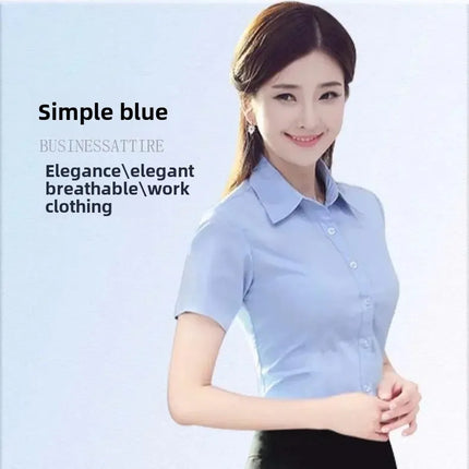 Summer White Short Sleeve Women's Professional Work Shirt Loose Fit Korean Style Plus Size OL Interview Top Button-Up Shirt
