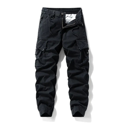 Men Tactical Cargo Joggers Multi Button Pocket Drawstring Waist Pants Vintage Military Outdoor Work Streetwear Casual Trousers