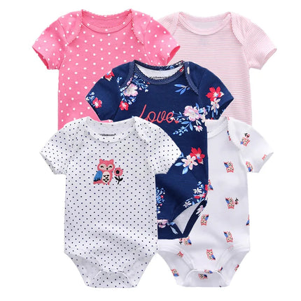 Kiddiezoom 5 Pcs/Lot Four Seasons Fashion Cartoon Short Sleeve Baby Boy Girl Bodysuits Soft 100%Cotton NewbornOnesies