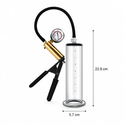 Male Acrylic Cylinder Vacuum Pump Sex Toy with Black Hose Metal Gauge Hand Pump and Man Masturbation Accessories