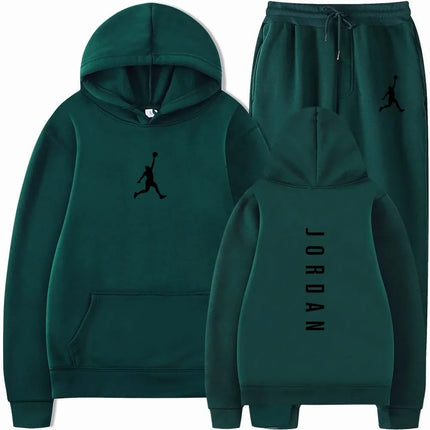 Autumn Wintern Mens 2-Piece Tracksuit Jordan Print Hoodie + Joggers Set Casual Sportswear for Gym Workout Basketball Daily Wear