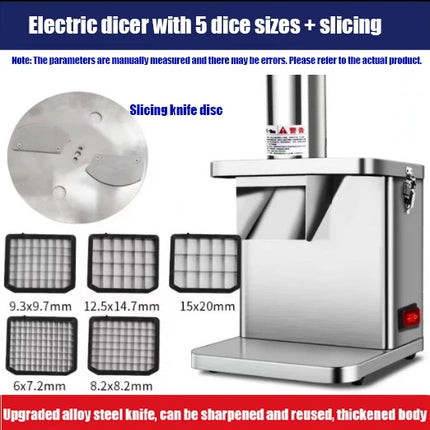 Commercial Electric Vegetable Cube Cutting Machine Fruit Slicer Cutting Strip Dice Potato Carrot Food Processor with 5 Blades