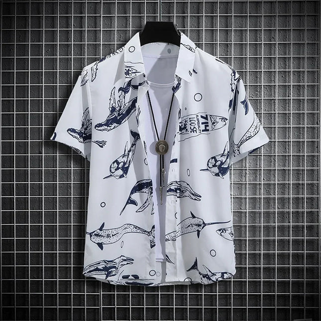 Stripe Men's Shirt Flower 3D Print Shirt Casual Short-sleeved Tops Beach Party Shirts Man Hawaiian Shirt Male Clothes Loose