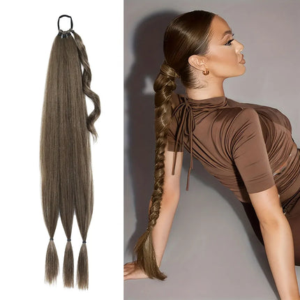 0'' Braids Ponytail Extensions Long DIY ith Elastic Tie Straight Wrap Around Braid Hair Extensions Synthetic Hairpiece for Women