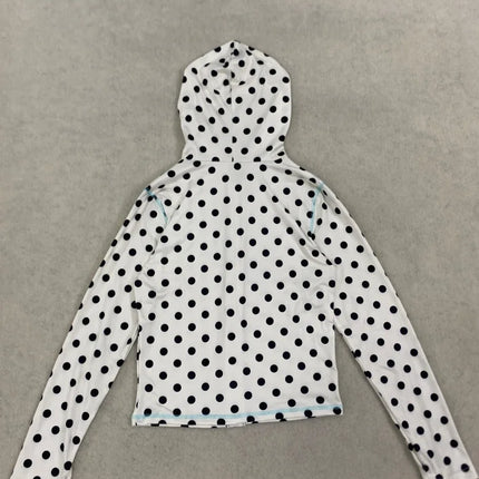 Retro Y2K Style Polka Dot Hooded Zip Up Top Women With Girl Print Design For Summer Casual Daily Wear
