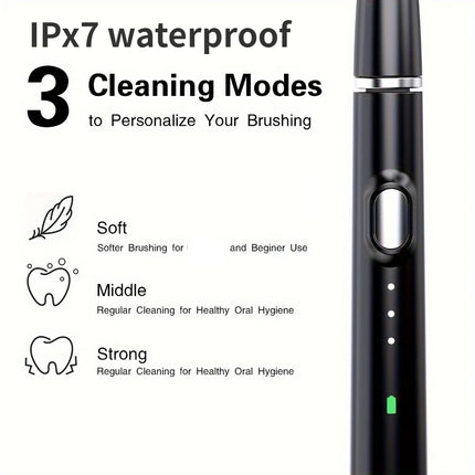 Portable USB Rechargeable Sonic Electric Toothbrush 5 Modes with 6 Heads 30 Days Battery IPX7 Waterproof Travel Case Adults