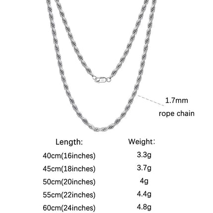 ORSA JEWELS 18K Gold over Authentic 925 Sterling Silver 1.7mm Diamond-Cut Rope Chain Necklace for Man Woman Twist Chain SC29