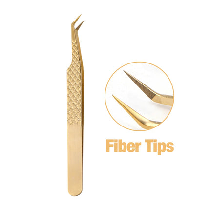 Gemerry  Eyelash Extension Tweezers With Fiber Tips Golden Stainless Steel High Precision Tweezer for Volume Fans Makeup Tools