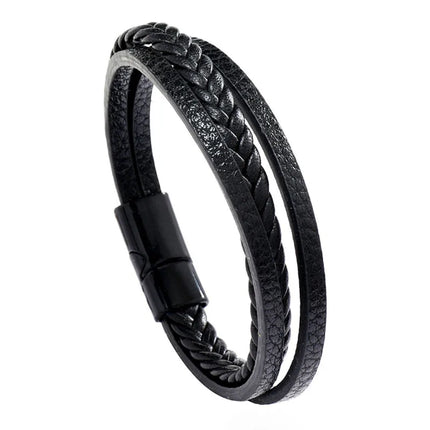 Multi Layer Braided Rope Bracelets for Men,Classic Handmade PU Leather Wristband with Magnetic Buckle,Trendy Punk Jewelry Gift