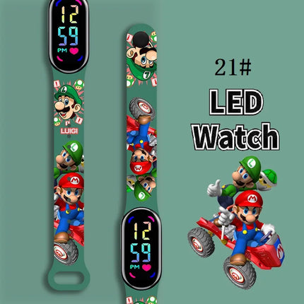 Mario Bros Children's Watches Action Figures Luigi Princess Peach Yoshi Bowser kids Sport Wristband Waterproof Digit