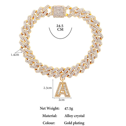 New 14MM Iced Out Cuban Chain 26 Initial Letter Anklets for Women Bling Paved Rhinestone Hip Hop Ankle Bracelet Barefoot Jewelry
