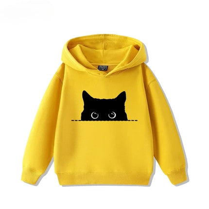 Fashionable and minimalist cat print for boys and girls, casual and cute autumn and winter warm sports hoodie