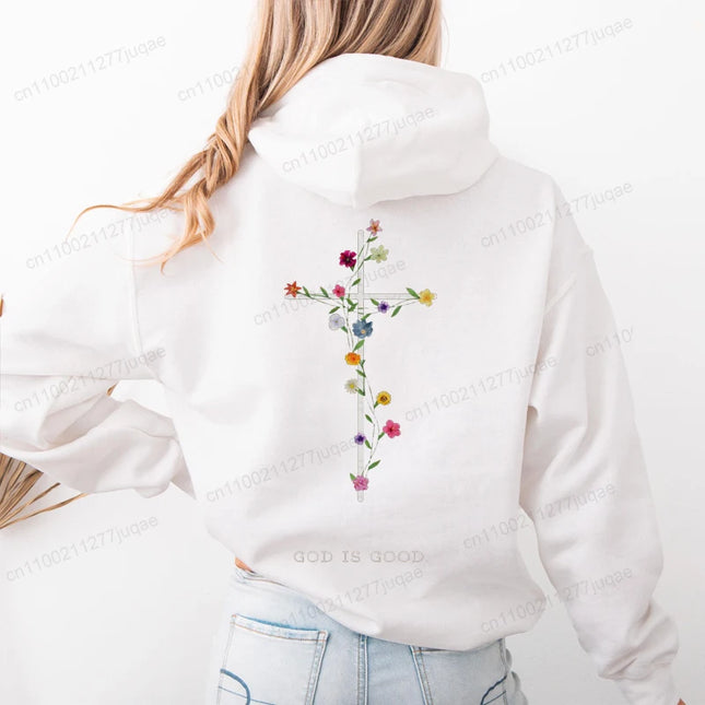 Autumn Casual Women's Hoodie Sweatshirts Christian Warm Clothes Jesus Hoodie with Words on Back Fashion Street Female Pullovers