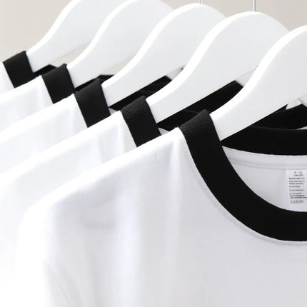 210G Heavy Cotton Men's T-shirt Edge-bumping O-Neck Short-sleeved Man T shirt Contrasting Color Splicing Men T-shirt Tops Tees