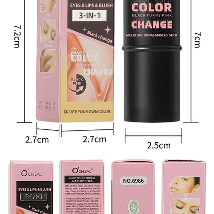 Color-Changing Blush Stick Blusher Cream 3-in-1 Pink Color with Long-Lasting Makeup Easy Application