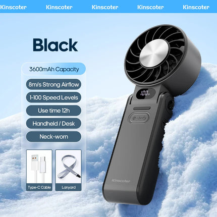 Kinscoter New Cooling Handheld Fan 3600mAh Foldable Portable Fan 100-level Free Control High Speed Mini Personal Fan w/ Lanyard