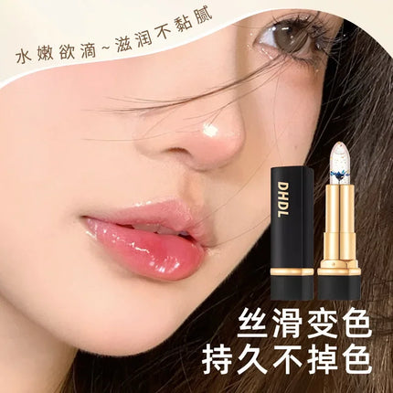 Color Changing Flower Jelly Lipstick Moisturizing Lip Balm with Gold Foil Temperature Sensory Cosmetic Makeup
