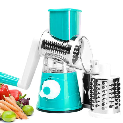 Vegetable Cutter Manual Rotary Cheese Graters Round Mandoline Slicer Shredder With 3 Stainless Steel Blades Kitchen Accessories