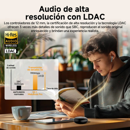QCY MeloBuds Pro ANC Bluetooth 5.3 Earphones Wireless 46dB Hybrid ANC Hi-Res LDAC Earbuds 6 Mic Headphones 34H In-Ear Detection