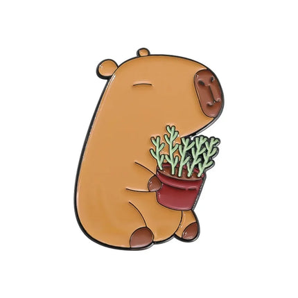 Cute Capybara Enamel Pins Cartoon Animal  Metal Brooches Shirt Backpack Lapel Badge Jewelry Gift for Kids Friends