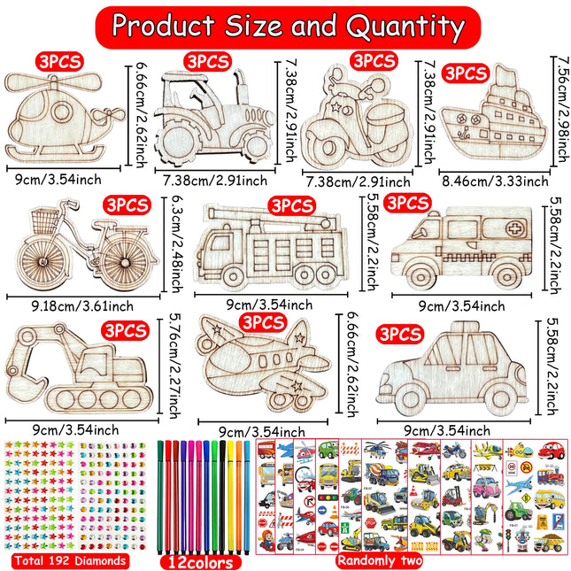 398PCS car wooden crafts set, transportation wooden crafts set, birthday crafts gift, suitable for DIY crafts for girls/boys