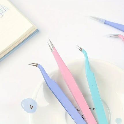 2pcs Macaron Color Stainless Steel Tweezers Diy Handbook Tape Sticker Tool Journal Gadgets Simple Practical Portable