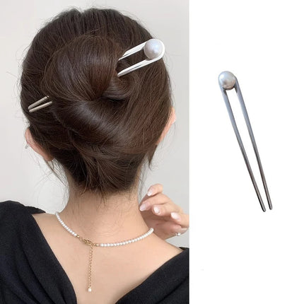 Simple Large U Shape Hair Clips Pins for Women Imitation Pearl Enamel Hair Sticks Bride Hair Styling Accessories Headwear Gift