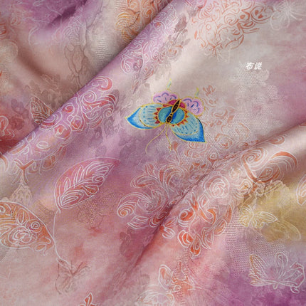Butterfly Xiangyunsha Fabric Blush Pink Floral Jacquard Hualuo Silk Chinese Knot Dress Skirt Material for Designer Sewing Cloth