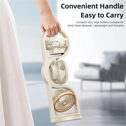 TINSOL New Portable USB Rechargeable Three-Head Fan – 360° Circulation, 5-Speed Wind, Dormitory and Outdoor Desktop Fan