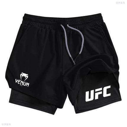 Summer bottom wear running shorts, men's fitness gym training 2-in-1 sports shorts, quick-drying exercise jogging double-layer s