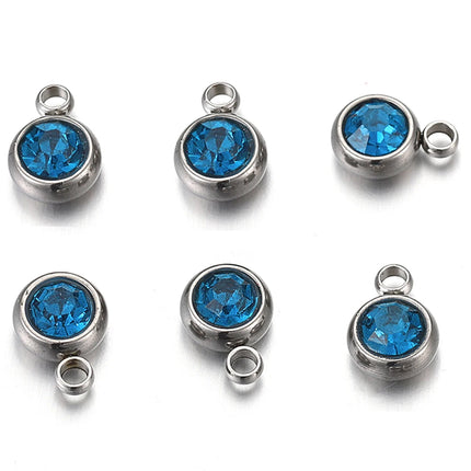 20pcs/lot 6mm Crystal Stainless Steel Rhinestone Charms Birthstone Pendants for Jewelry Making DIY Necklace Bracelet Accessories