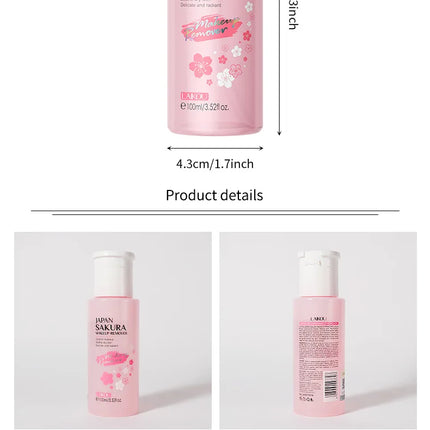 Japanese Sakura Infused Makeup Remover 100ml Deep Cleansing Water Cherry Blossom Extract Pore Refiner Soothing Moisturizing