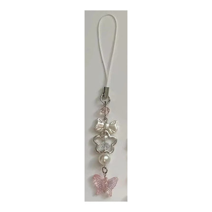 Handmade Butterfly Matching Phone Charm Pink and White Keychain Y2K Girl Friend Gift