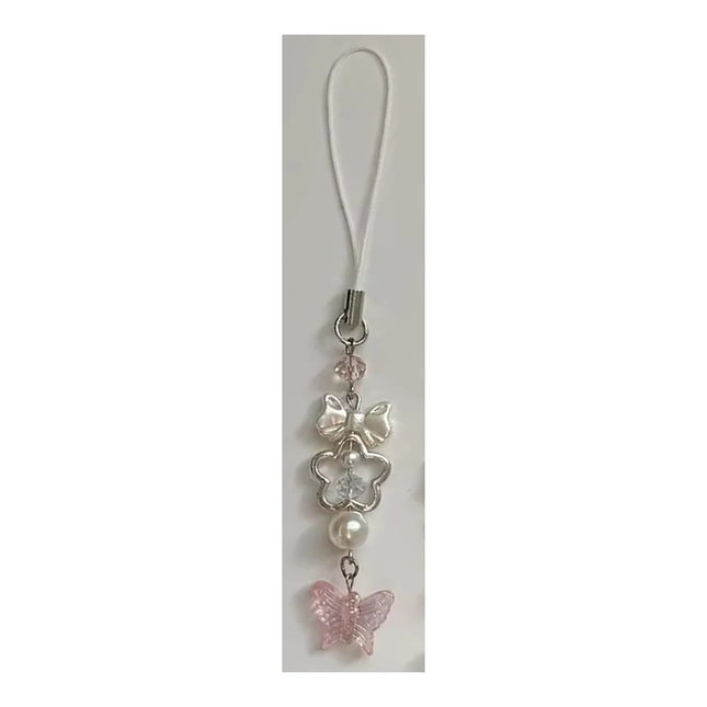 Handmade Butterfly Matching Phone Charm Pink and White Keychain Y2K Girl Friend Gift