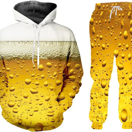 Funny Beer 3D Print Hoodie Pant Sets Men's Streetwear Sweatshirts Hoodies Sweatpants Two Piece Suits Tracksuit Men Clothing