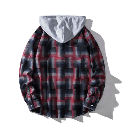 Autumn Hot Sale Of The Season Men's Plaid Hooded Casual Shirt Independent Station Cross-Border Checkered Hoodie Style Floral Patchwork