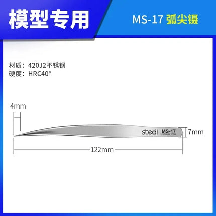 Stedi MS11-17 Precision Tweezers Assembly Model Building Tool Straight Bending Pointed Tweezers for Model Hobby
