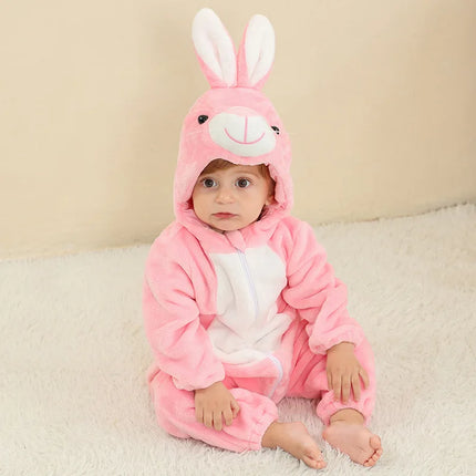 Baby Rompers Kids Cosplay Winter Flannel One-Pieces Hooded Jumpsuits Stitch Jumpers Overall Girl Grows Boy Growings Roupa Bebes