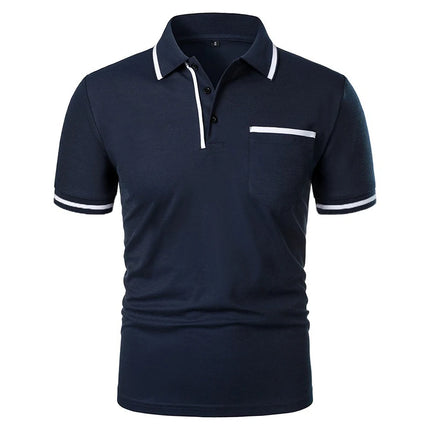 New Summer Men's Short Sleeve Polo Shirts Solid Business Casual Tees Fashion Breathable Loose Patchwork Tops Pockets Male Polos