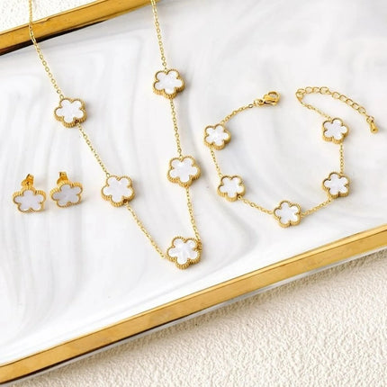 Jewelry Clover five-leaf stainless steel bracelet Necklace Earrings Jewelry set luxurious high quality party gifts